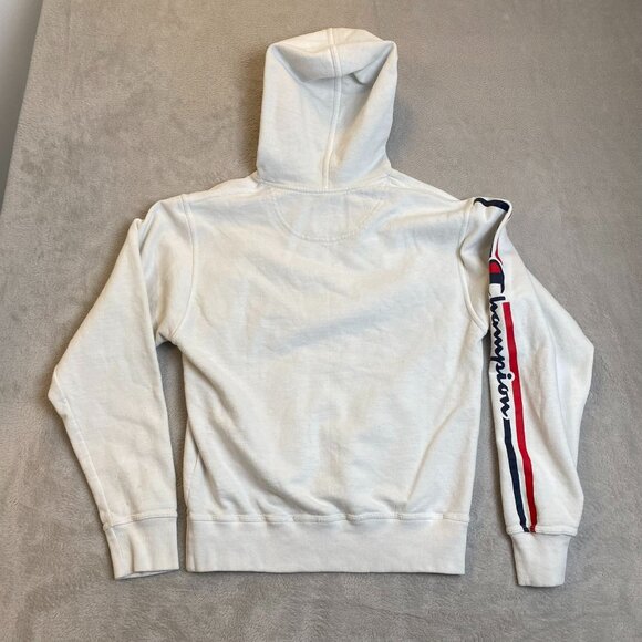 Champion Mens Hoodie Small White With Side Stripe Logo Front Pocket Drawstring - Picture 2 of 11